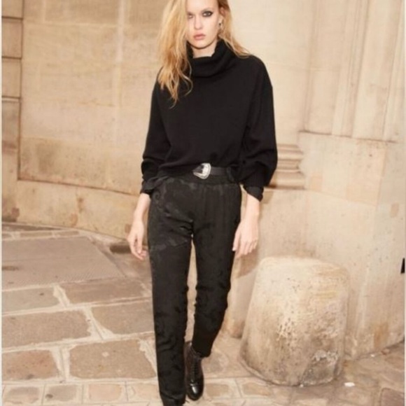 The Kooples silk paisley black drawstring ankle cropped pull-on pants $288 - Picture 1 of 3